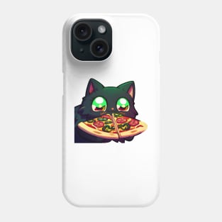 Black cat gifting you pizza Phone Case