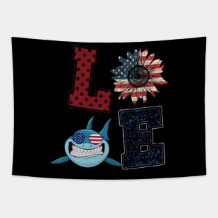 4th Of July Love Shark And Sunflower American Flag Happy Independence Day Tapestry