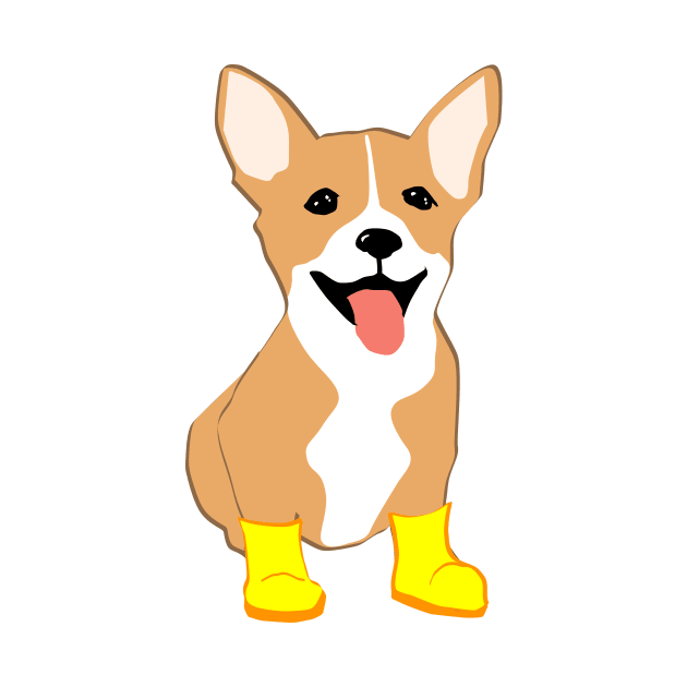 Corgi with yellow boots by juliawudesign