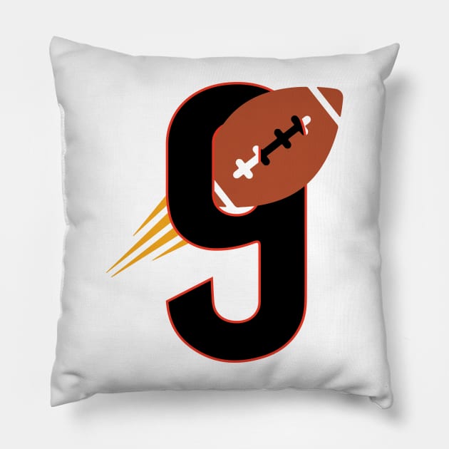 Joe Burrow number 9 Bengals Quarterback Pillow by amithachapa