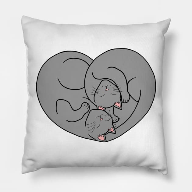 Cute Gray Cat Heart Pillow by Art by Deborah Camp