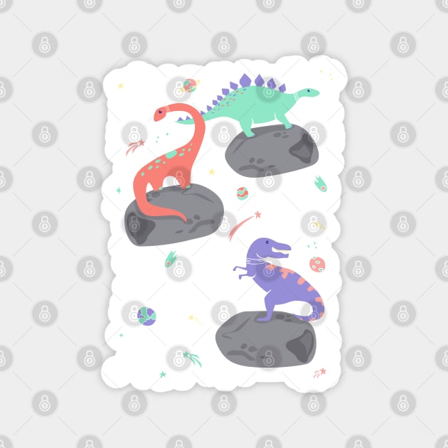 Dinosaurs Floating on an Asteroid in Purple Magnet by latheandquill