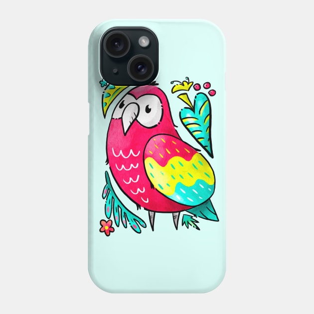 Scarlet Macaw Parrot Kawaii Chibi Phone Case by narwhalwall