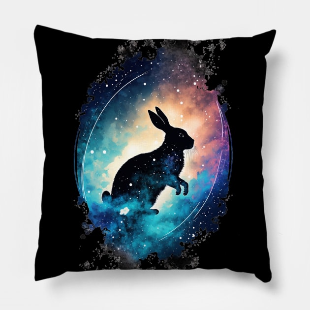 Year of the rabbit chinese zodiac sign in shiny galaxy Pillow by Art8085