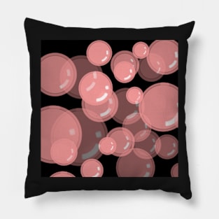 Pink Bubbles with Black Background Pillow