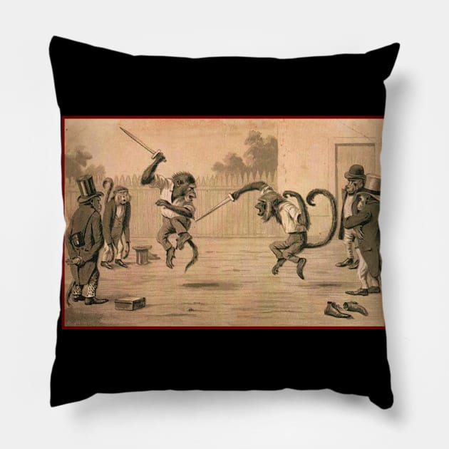 Vintage Monkey Sword-Fight - Maurice Boulanger Pillow by pocketlama