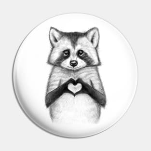 Raccoon with heart Pin