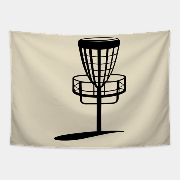 Minimalist Disc Golf Metal Basket Silhouette Art Tapestry by TeeTrendz