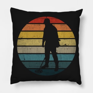 Metal detector Silhouette On A Distressed Retro Sunset graphic Pillow