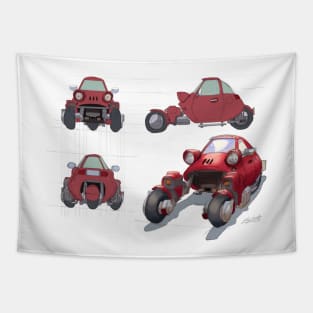 Future Retro Red Car Tapestry