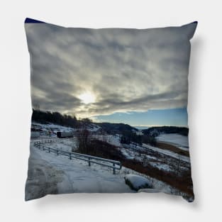 Snowy winter road. Pillow