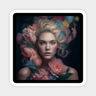 Girl with blonde hair and flowers Magnet