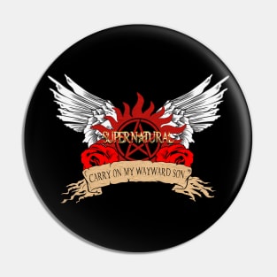 Supernatural Carry on My Wayward Son Roses Wings Pin