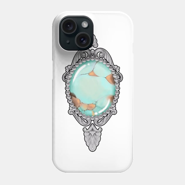 Vintage Turquoise birthstone frame Art Nouveau / version 2 Phone Case by Verre