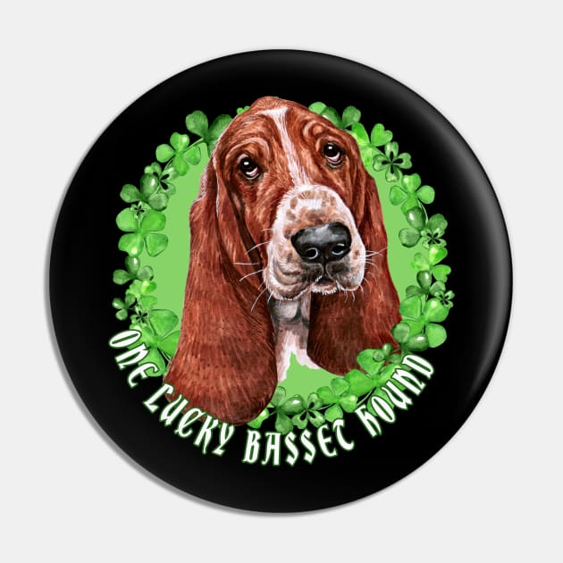 One Lucky Basset Haund Funny St. Patrick Dog Pin by Sniffist Gang