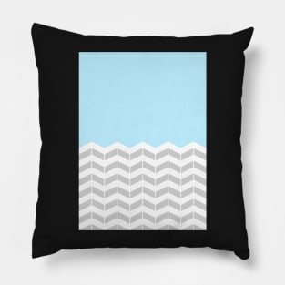 Grey, White & Blue Half Chevron Pillow