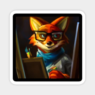 Artistic Fox Wearing Thick Frame Glasses Oil Painting Magnet