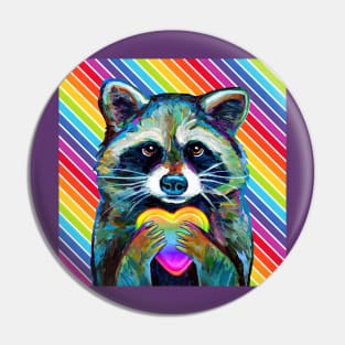 LGBTQ Rainbow Raccoon with Heart by Robert Phelps Pin