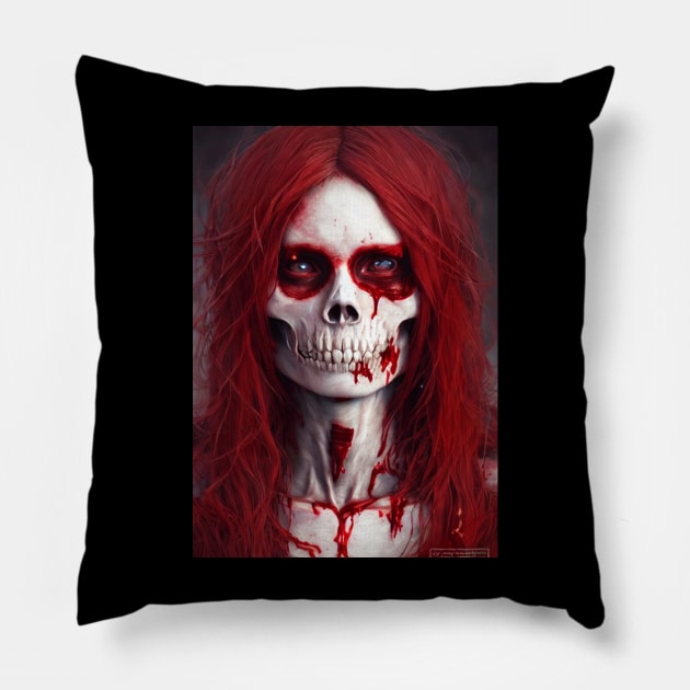 Woman Skeleton Red Hair Eyes Pillow by Skeleton Red Hair