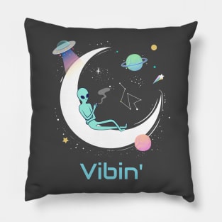 Vibin' Alien On The Moon Psychedelic Shirt Cosmic Planets Constellation UFO Pillow