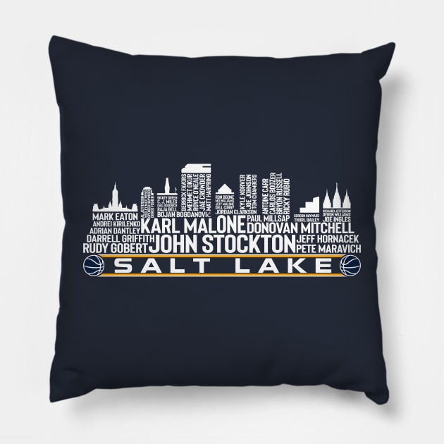 Utah Basketball Team All Time Legends Salt Lake City Skyline Pillow by Legend Skyline