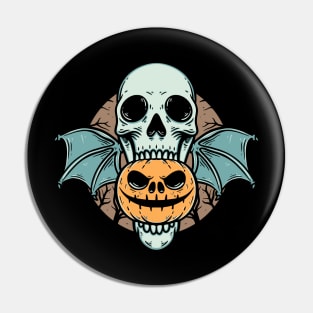 Happy Halloween Skull Bat with Pumpkin Pin