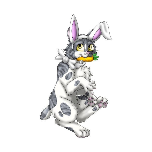 Bobtail BunnyCat: Grey Bicolor Tabby (White) by spyroid101