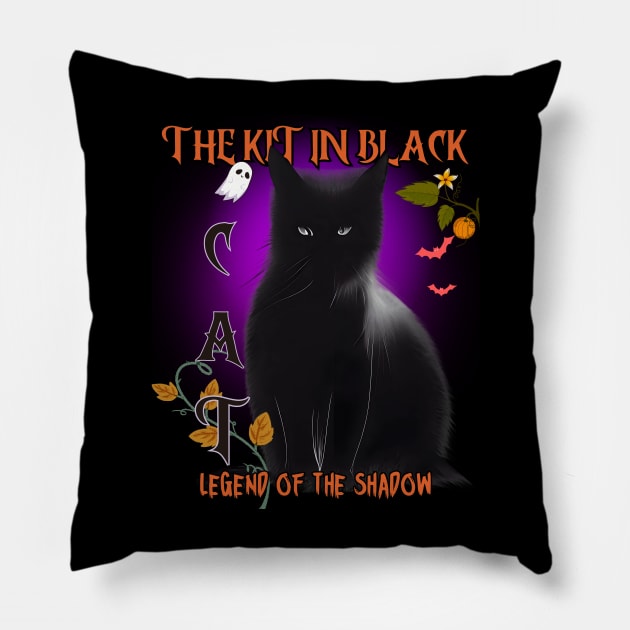 Cat the kit in black Legend of the shadow Pillow by Taz Maz Design