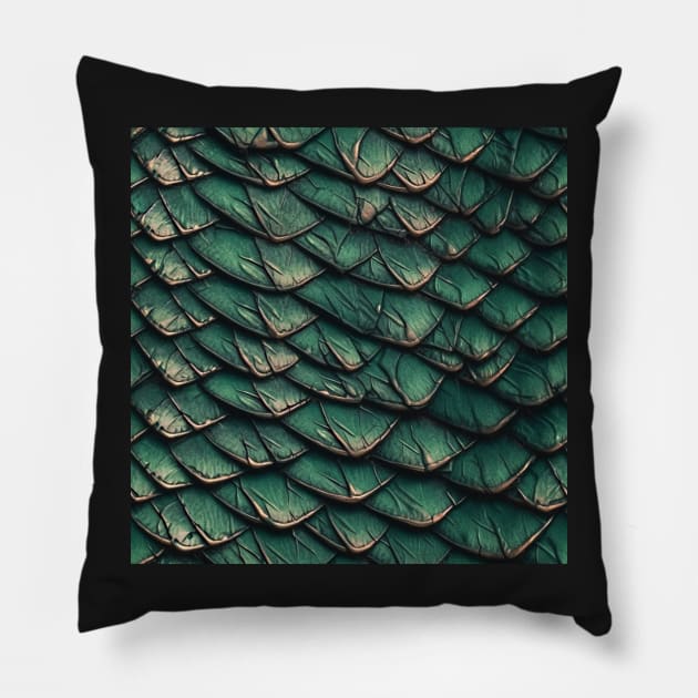 Green Dragon Scales Pillow by RockyBadlands