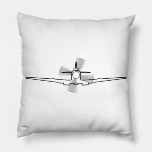 Vintage Supermarine Spitfire fighter aircraft in flight outline graphic (black) Pillow