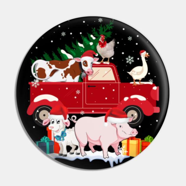 Red Truck Merry Christmas Animals Loves Farm Farmers Gift Red Truck Christmas Tree Animals Farm Pin Teepublic