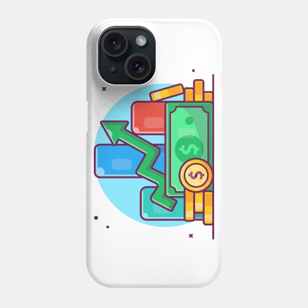 Stack of coin with paper money and graph cartoon Phone Case by Catalyst Labs