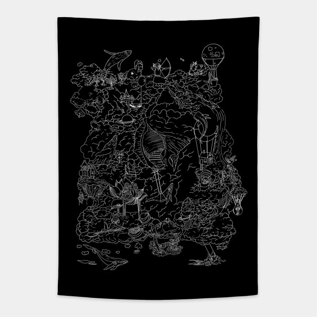 Abstract whales and other cute animals Tapestry by Carries Design 