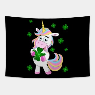 St. Patrick's Day Lucky Unicorn Holding a Four Leaf Clover Tapestry