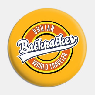 Bhutan backpacker world traveler logo. Pin