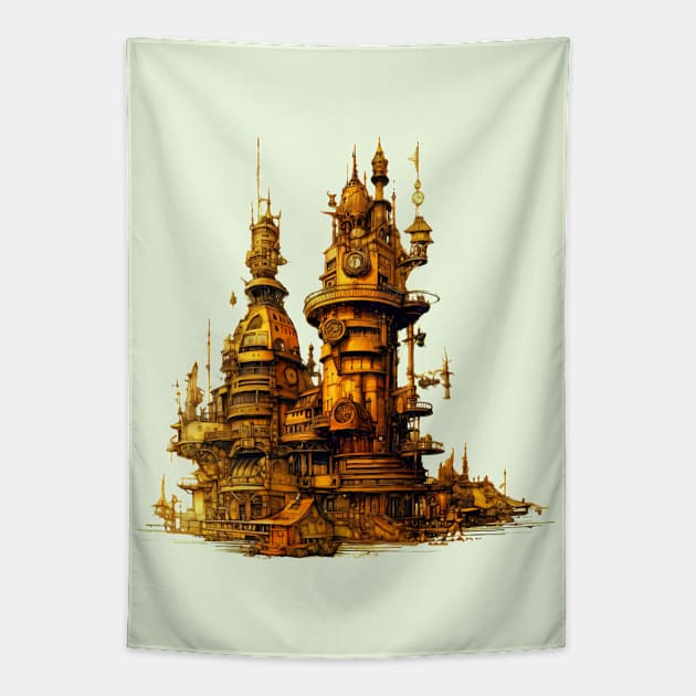 Victorian Steampunk Architecture Tapestry by entwithanaxe