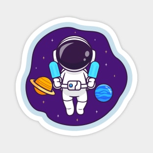 Cute Astronaut Floating In Space With Popsicle Ice Cream Cartoon Magnet