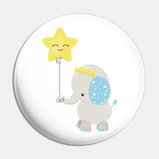 Cute Elephant, Elephant With Balloon, Crown, Star Pin