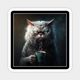 Funny Mean Looking Cat  Drinking Coffee, Coffee Cat Lover Magnet