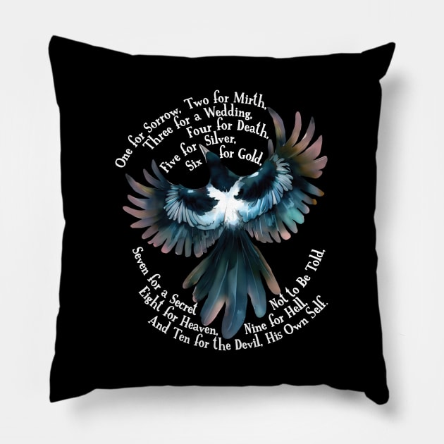 Magpies, One for Sorrow, Two for Mirth Pillow by LaughingCoyote