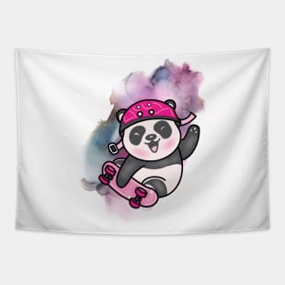 Cute Panda Skateboarding - Adorable Panda - Kawaii Panda Tapestry