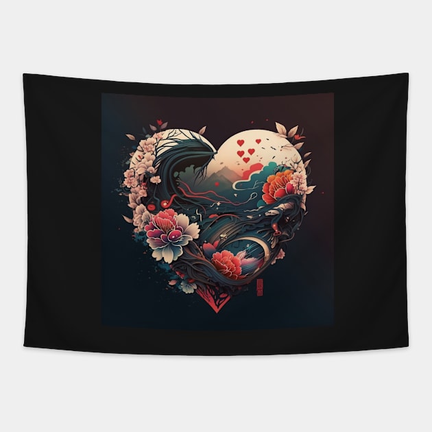 Heart - Flowers and Mountains Tapestry by BeachBumPics