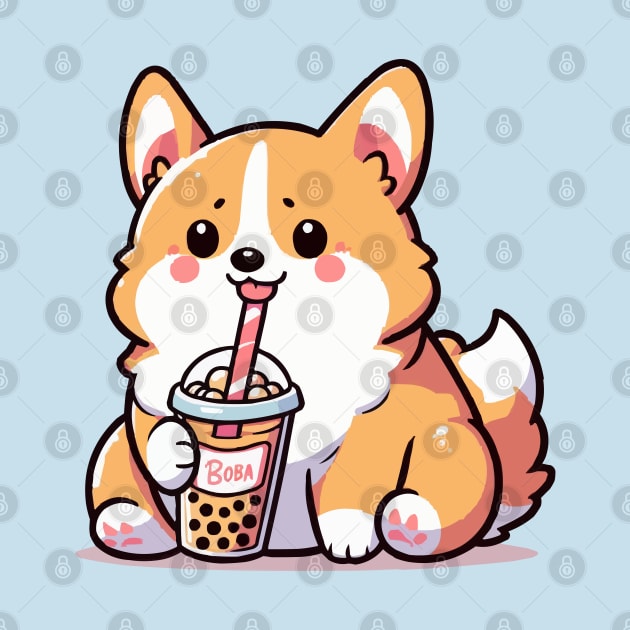 cute corgi dog enjoying boba by fikriamrullah