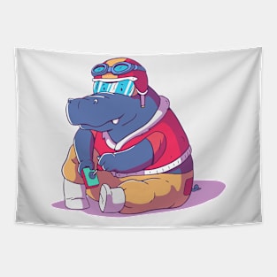 Gamer Hippo // Funny Animals Playing Video Games Tapestry