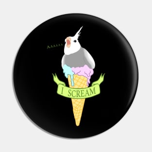 ice cream - I scream - white cockatiel Pin