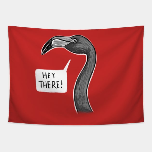 HEY THERE! Black Flamingo Tapestry by cheekyfoxart