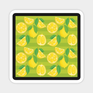 Pattern with lemons on green striped background Magnet