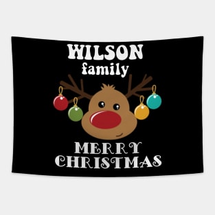 Family Christmas - Merry Christmas WILSON family, Family Christmas Reindeer T-shirt, Pjama T-shirt Tapestry