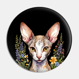 Floral Cornish Rex Cat Pin