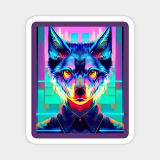 Cyberpunk Wolf Man Glitch Husky Magnet